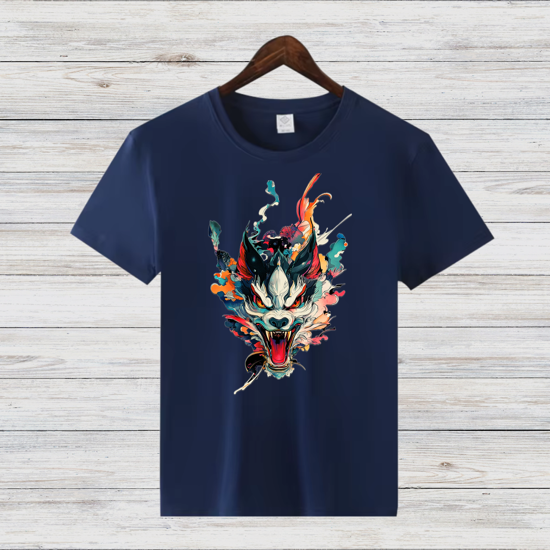 Mystischer Wolf | Kunstvolles T-Shirt | Japanisches Design | Stylisches Statement Shirt für Wintertage