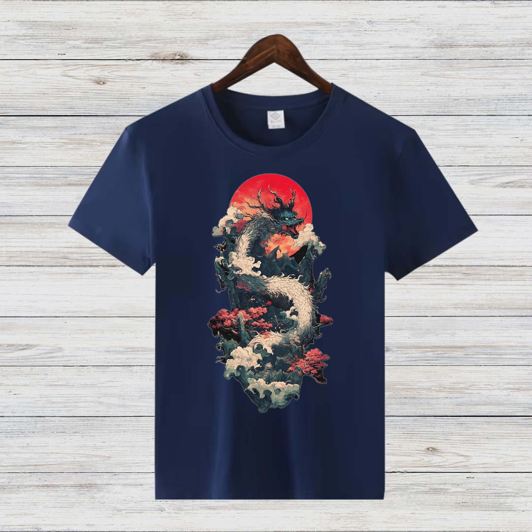 Mystischer Drache | Asiatisches Kunst T-Shirt | Fantasy Design | Stilvolles Statement Shirt für Wintertage
