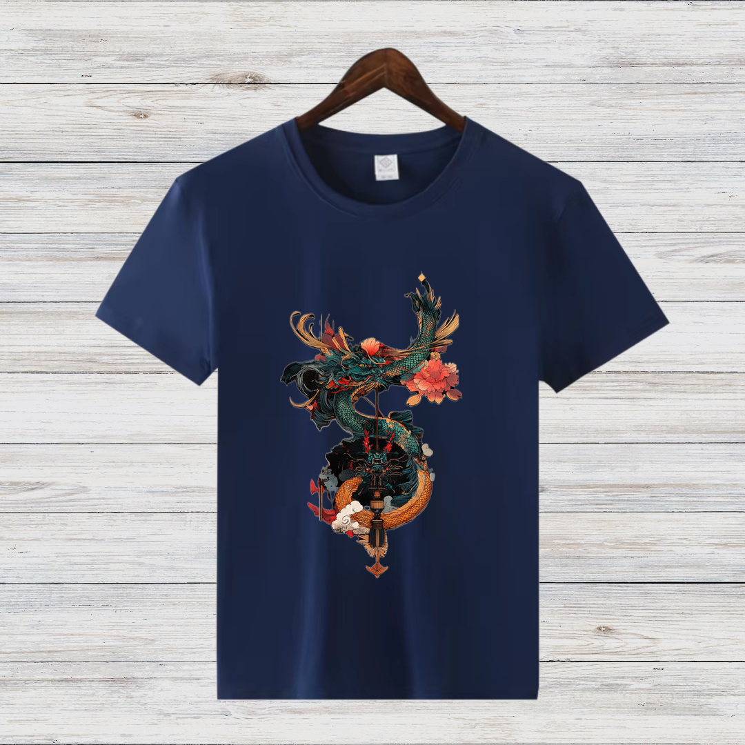 Mystischer Drache | Asiatisches Kunst T-Shirt | Japanischer Stil | Elegantes Baumwollshirt für die kalte Jahreszeit