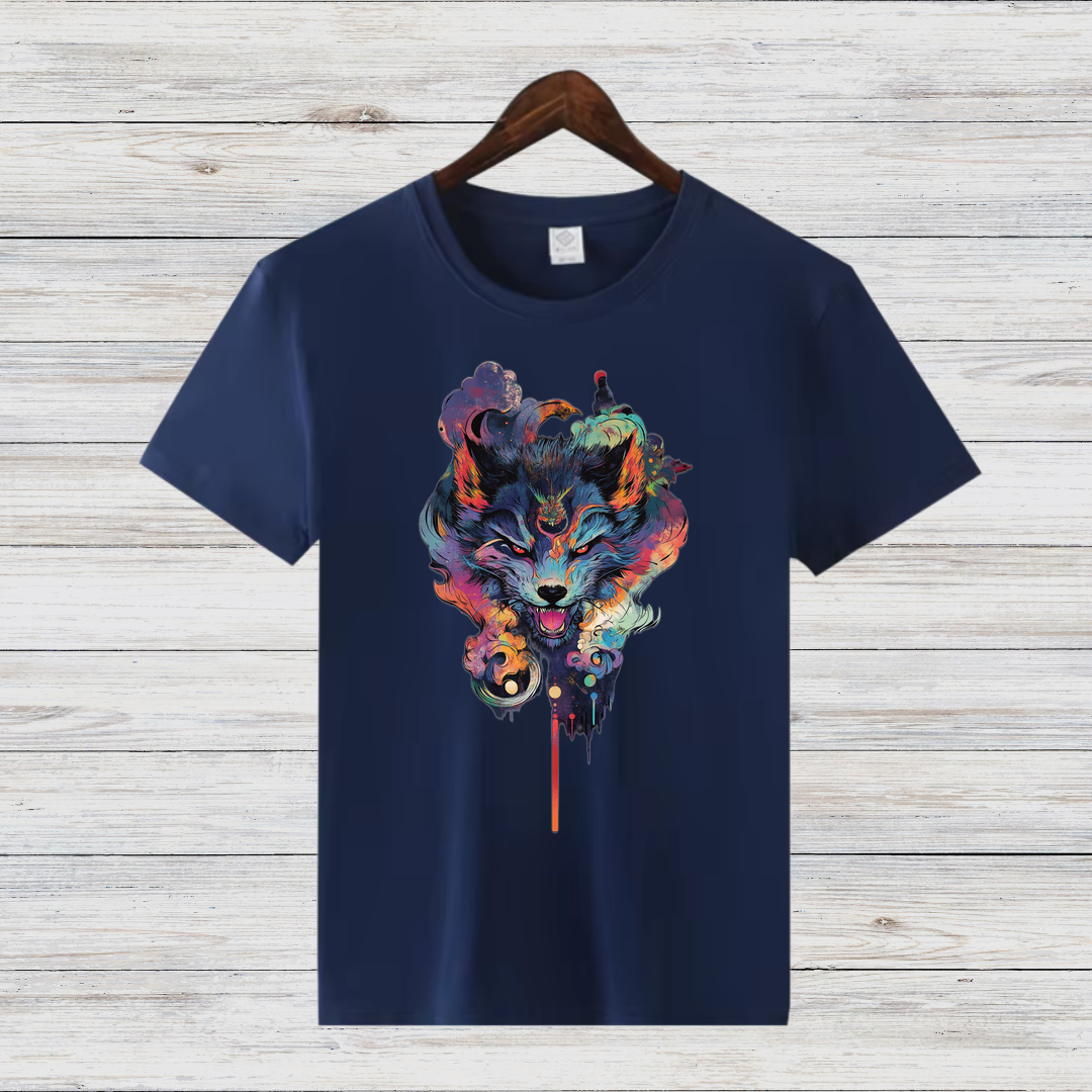 Mystischer Wolf | Kunstvolles T-Shirt | Spirituelles Wolfsmotiv | Stilvolles Statement Shirt für Tierliebhaber