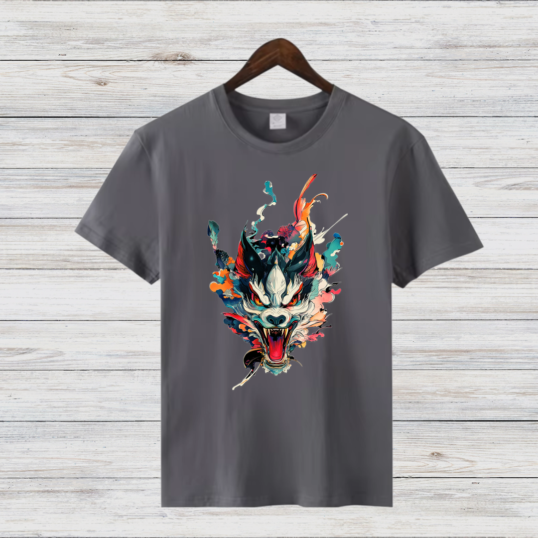Mystischer Wolf | Kunstvolles T-Shirt | Japanisches Design | Stylisches Statement Shirt für Wintertage