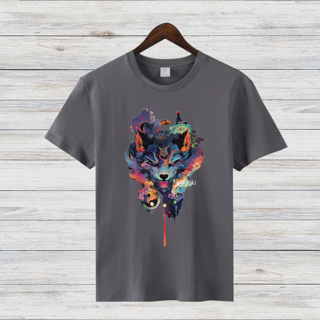Mystischer Wolf | Kunstvolles T-Shirt | Spirituelles Wolfsmotiv | Stilvolles Statement Shirt für Tierliebhaber
