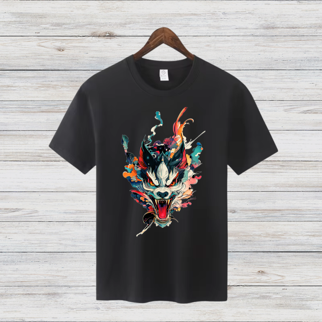 Mystischer Wolf | Kunstvolles T-Shirt | Japanisches Design | Stylisches Statement Shirt für Wintertage