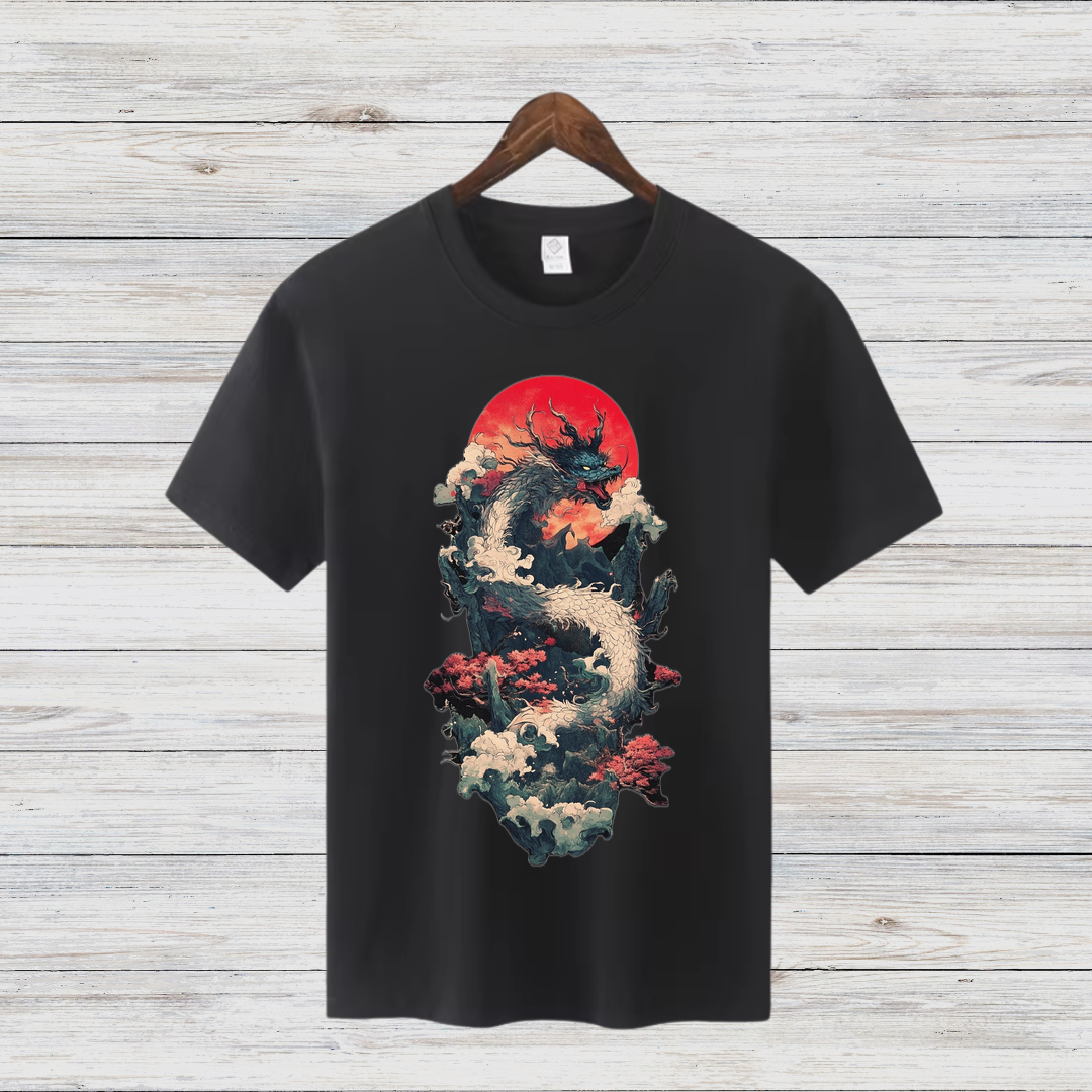 Mystischer Drache | Asiatisches Kunst T-Shirt | Fantasy Design | Stilvolles Statement Shirt für Wintertage