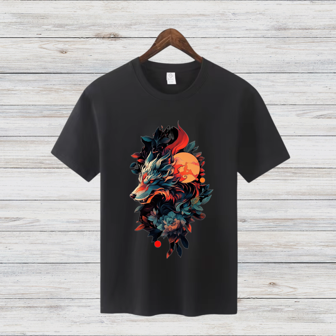 Mystischer Wolf | Winter T-Shirt | Fantasievolles Wolfsmotiv | Stilvolles Statement Shirt für Tierliebhaber