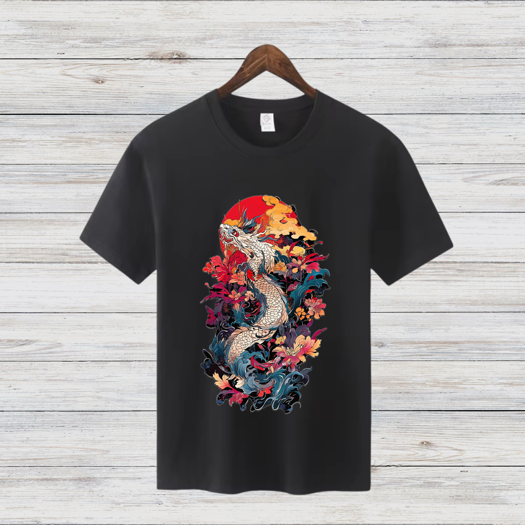 Mystischer Drache | Japanisches Kunst T-Shirt | Asiatisches Design Shirt | Cooles Statement Shirt für Winter | Streetwear für Männer