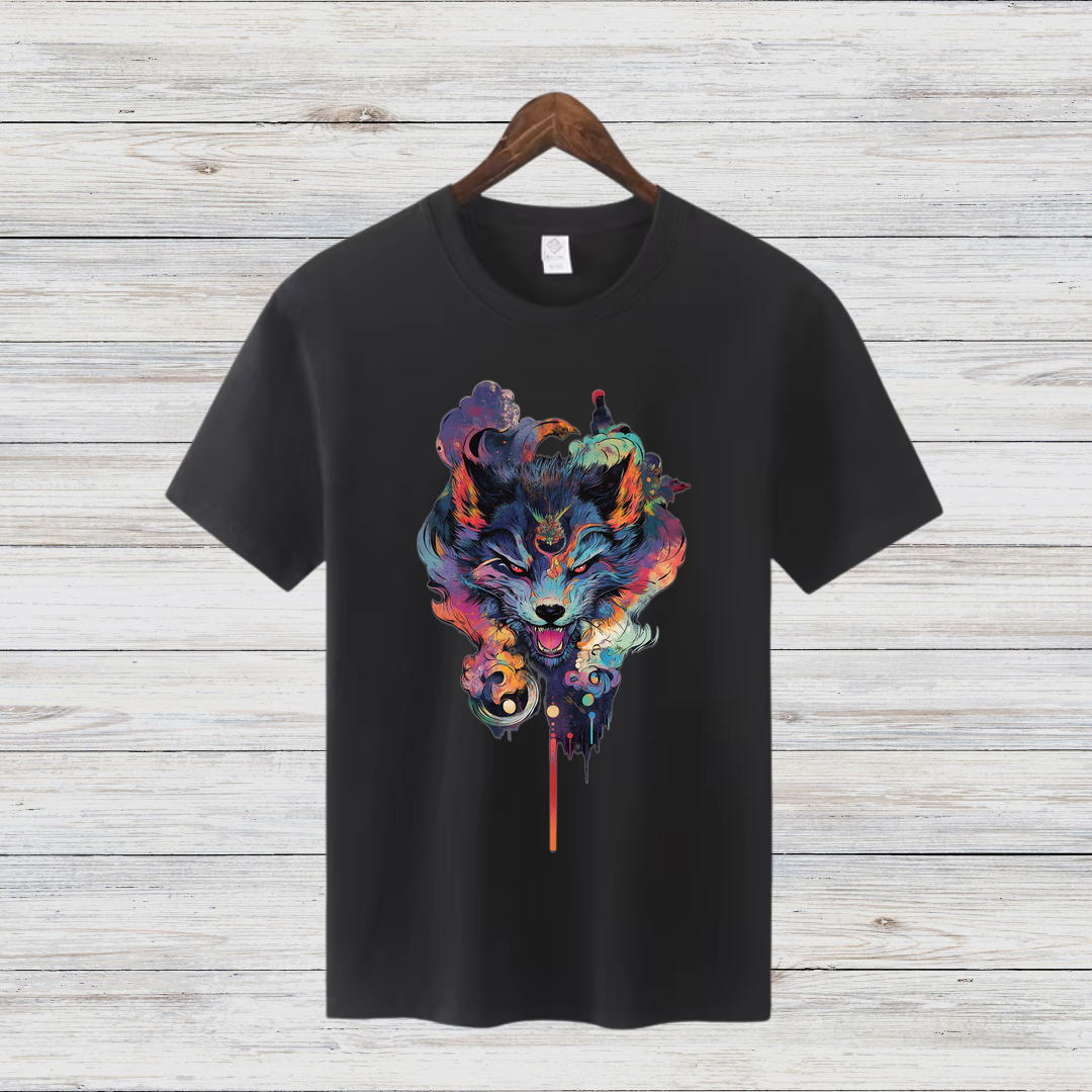 Mystischer Wolf | Kunstvolles T-Shirt | Spirituelles Wolfsmotiv | Stilvolles Statement Shirt für Tierliebhaber