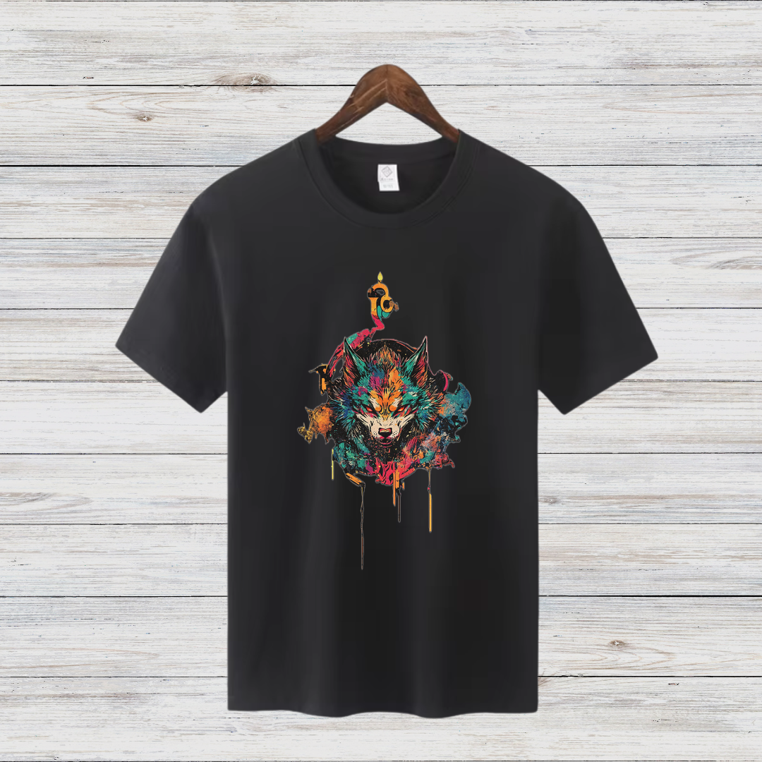 Mystischer Wolf | Künstlerisches T-Shirt | Wildes Design für Tierliebhaber | Cooles Statement Shirt für Männer