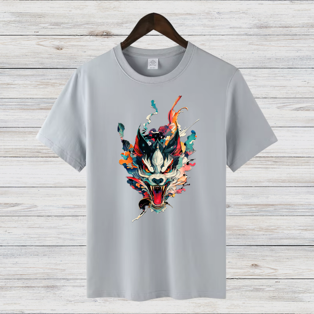 Mystischer Wolf | Kunstvolles T-Shirt | Japanisches Design | Stylisches Statement Shirt für Wintertage