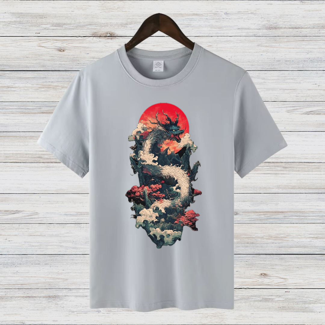 Mystischer Drache | Asiatisches Kunst T-Shirt | Fantasy Design | Stilvolles Statement Shirt für Wintertage
