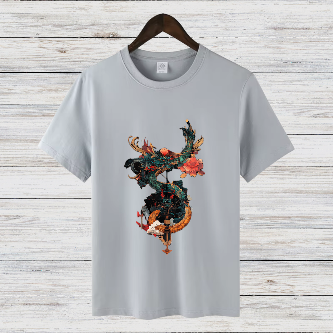 Mystischer Drache | Asiatisches Kunst T-Shirt | Japanischer Stil | Elegantes Baumwollshirt für die kalte Jahreszeit