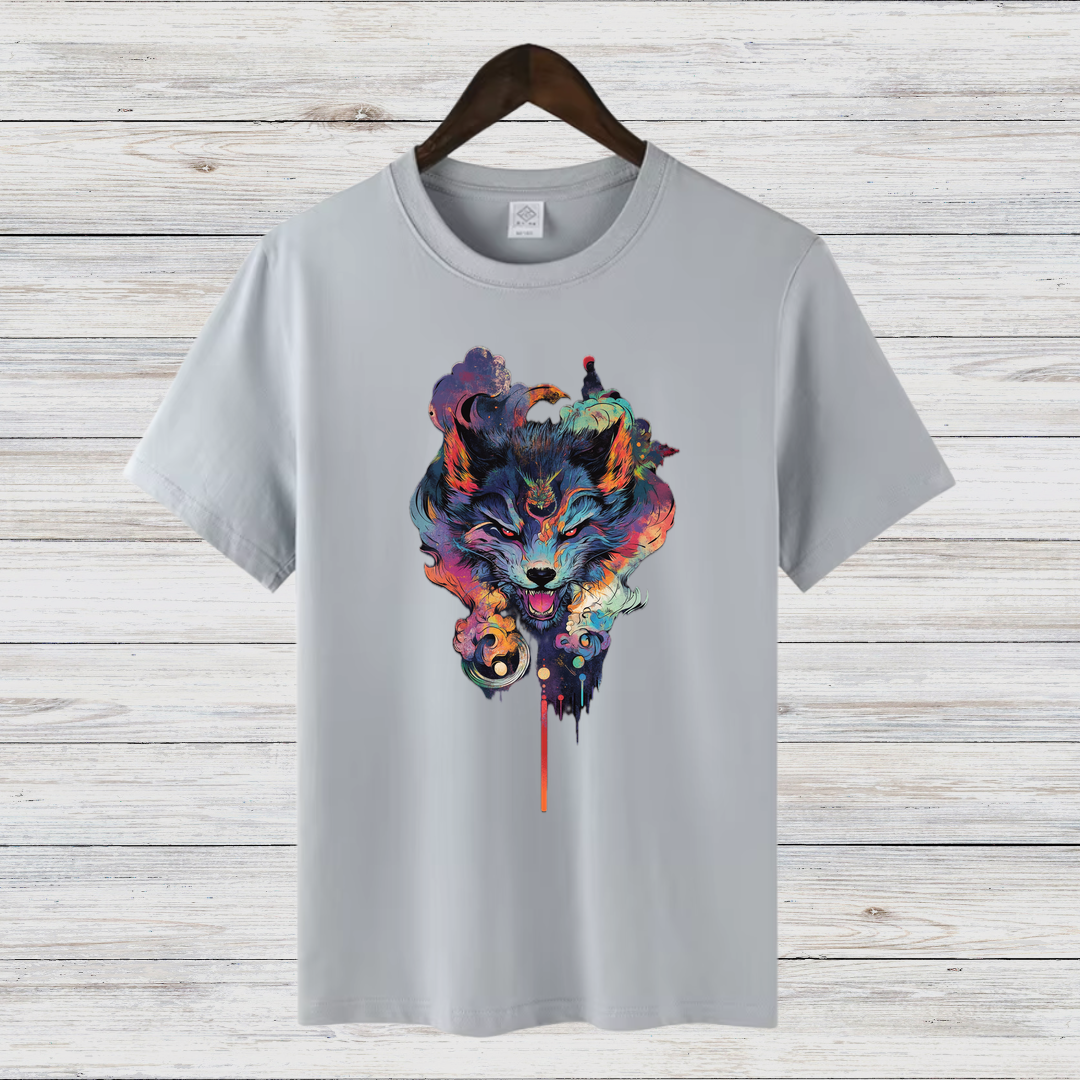 Mystischer Wolf | Kunstvolles T-Shirt | Spirituelles Wolfsmotiv | Stilvolles Statement Shirt für Tierliebhaber