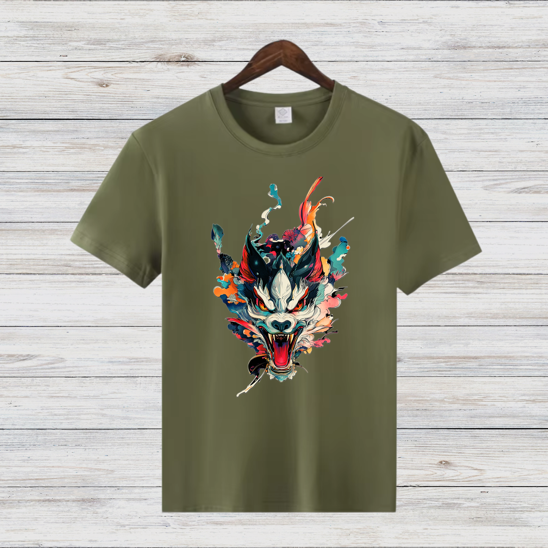 Mystischer Wolf | Kunstvolles T-Shirt | Japanisches Design | Stylisches Statement Shirt für Wintertage