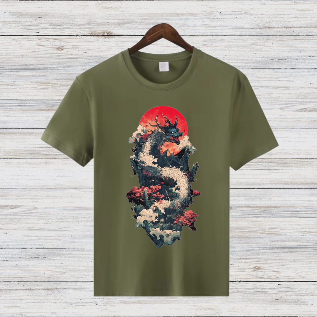 Mystischer Drache | Asiatisches Kunst T-Shirt | Fantasy Design | Stilvolles Statement Shirt für Wintertage
