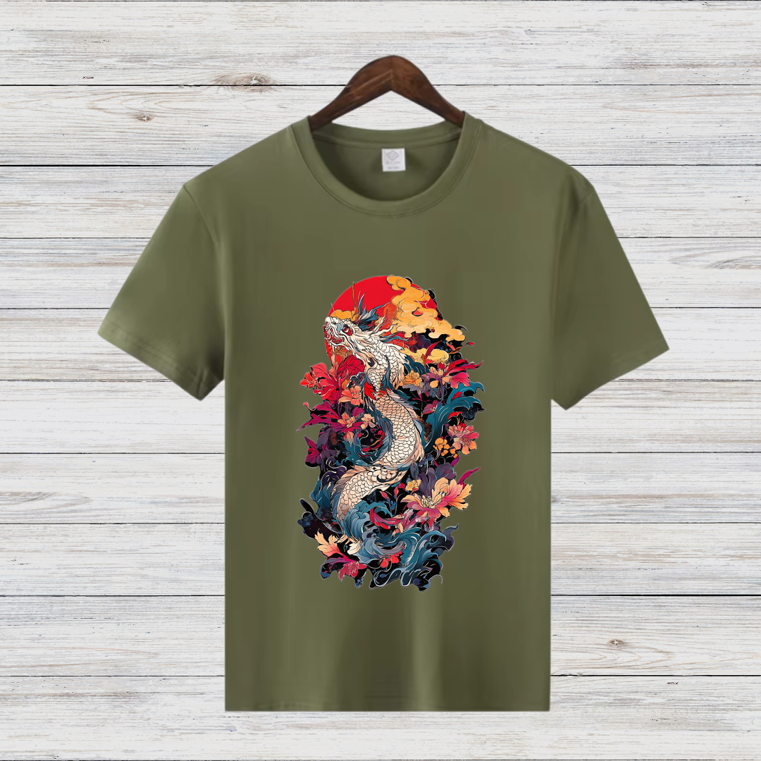 Mystischer Drache | Japanisches Kunst T-Shirt | Asiatisches Design Shirt | Cooles Statement Shirt für Winter | Streetwear für Männer