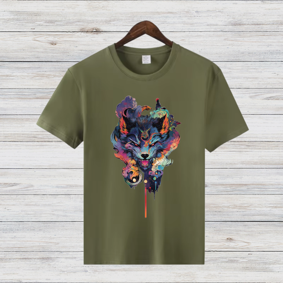 Mystischer Wolf | Kunstvolles T-Shirt | Spirituelles Wolfsmotiv | Stilvolles Statement Shirt für Tierliebhaber