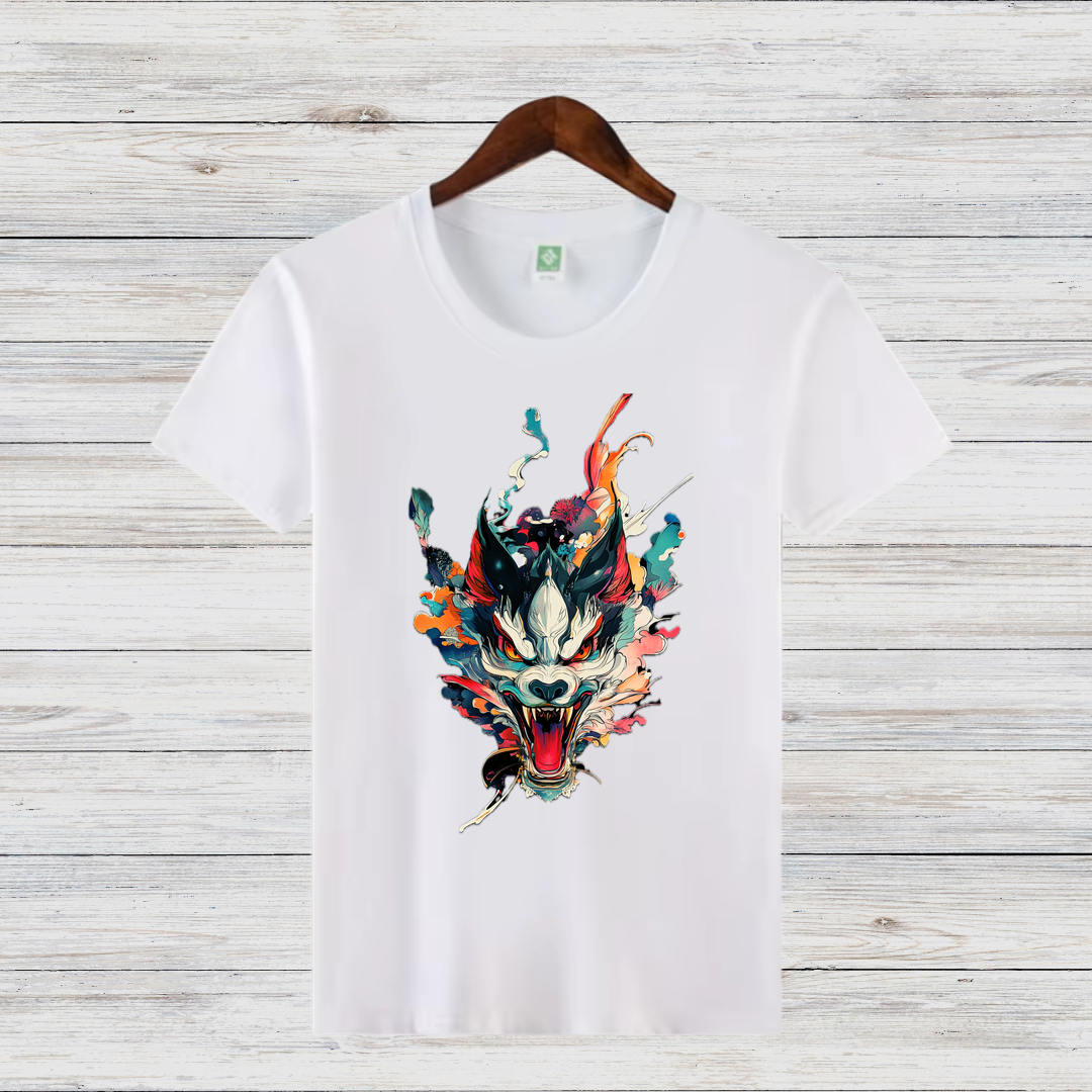 Mystischer Wolf | Kunstvolles T-Shirt | Japanisches Design | Stylisches Statement Shirt für Wintertage