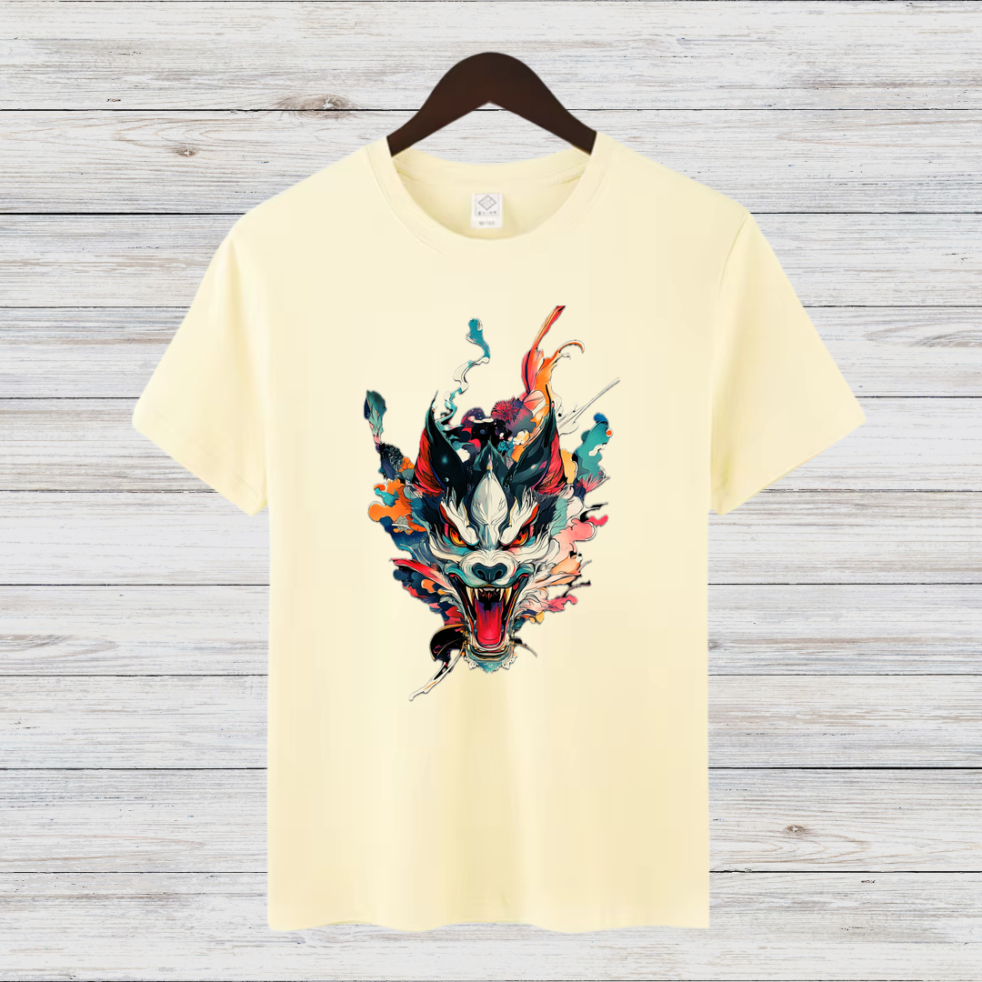 Mystischer Wolf | Kunstvolles T-Shirt | Japanisches Design | Stylisches Statement Shirt für Wintertage