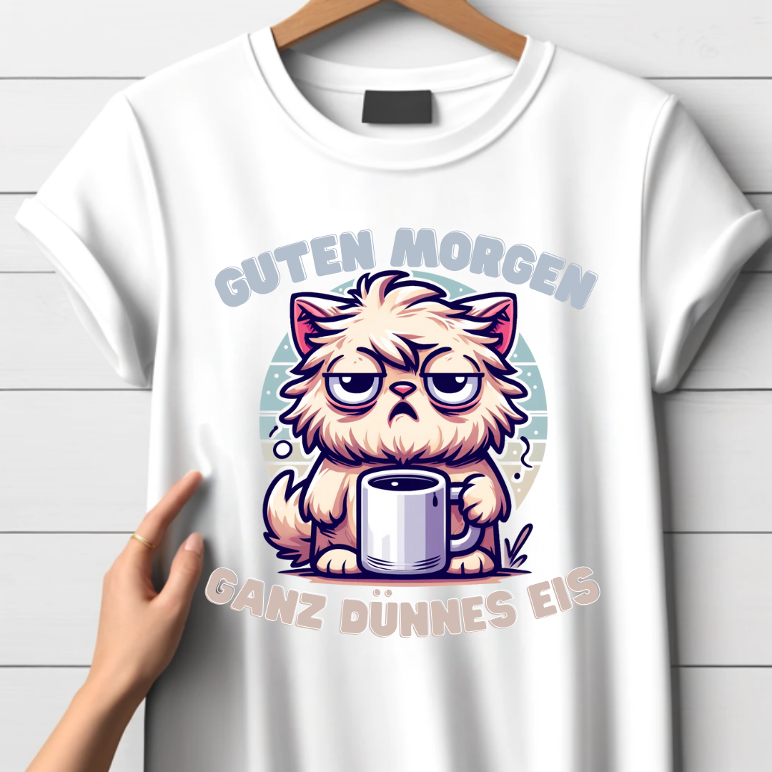 Guten Morgen Katze | Lustiges Wintershirt | Humorvolles Design für Morgenmuffel | Statement Shirt für kalte Tage