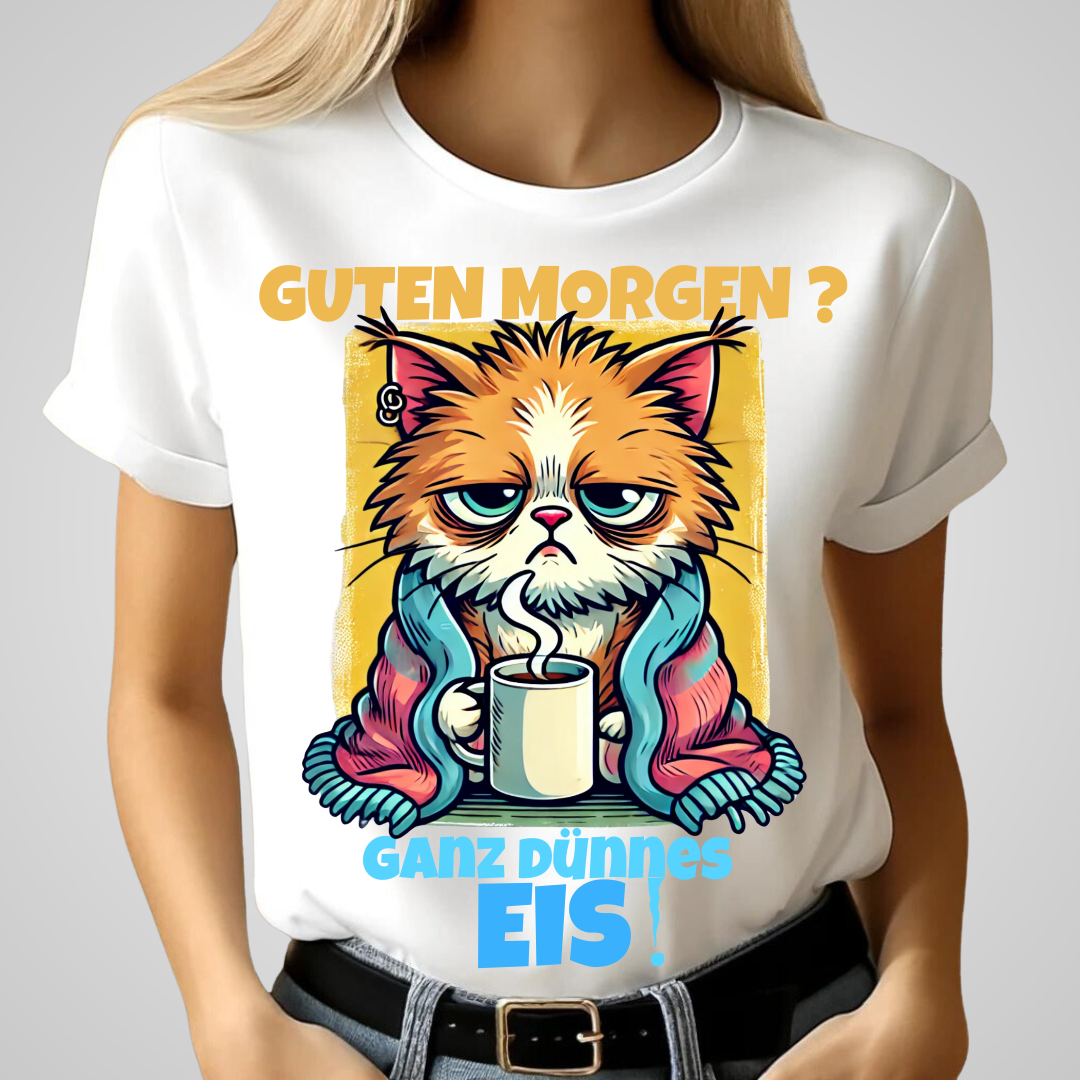 Mürrische Katze | Lustiges Kaffeeliebhaber-Shirt | Humorvolles Winterdesign | Statement Shirt für kalte Tage