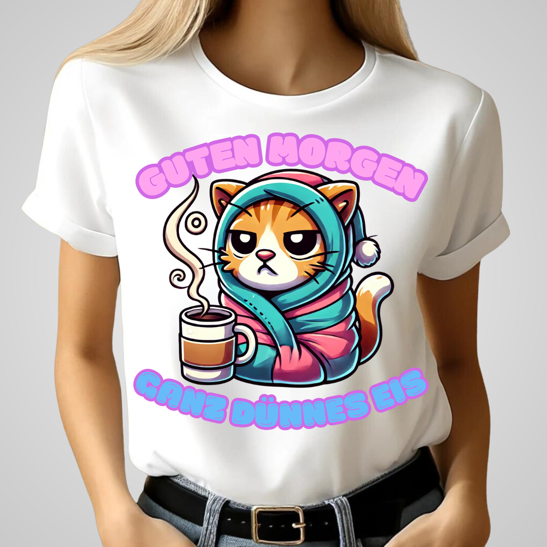 Guten Morgen Katze | Lustiges Wintershirt | Humorvolles Katzen-Design | Statement Shirt für kalte Tage