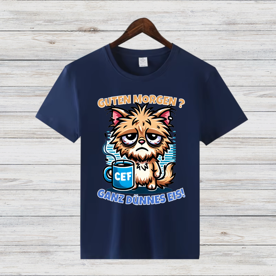 Guten Morgen Shirt | Lustiges Katzen T-Shirt | Humorvolles Statement für Morgenmuffel | Perfekt für kalte Wintertage