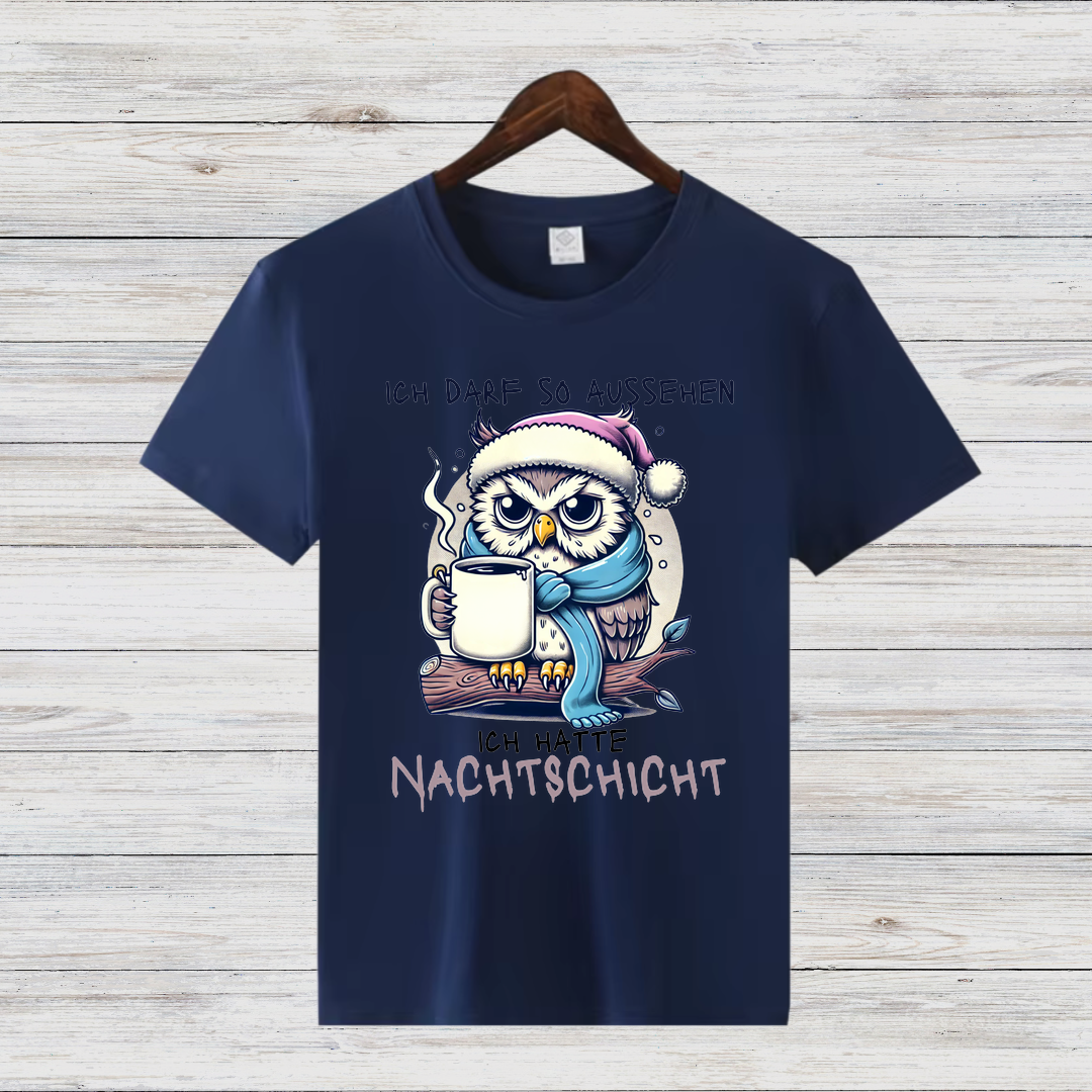 Eulen Nachtshirt | Lustiges T-Shirt für Nachtschicht-Liebhaber | Humorvolles Winterdesign | Statement Shirt für kalte Tage