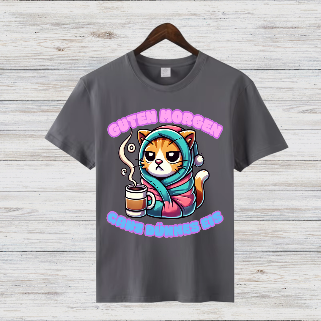 Guten Morgen Katze | Lustiges Wintershirt | Humorvolles Katzen-Design | Statement Shirt für kalte Tage