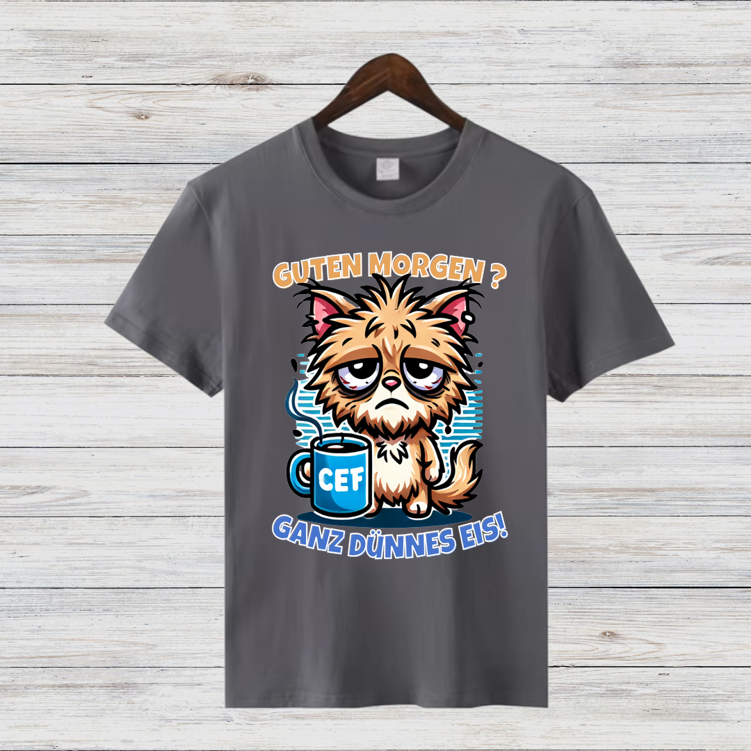 Guten Morgen Shirt | Lustiges Katzen T-Shirt | Humorvolles Statement für Morgenmuffel | Perfekt für kalte Wintertage