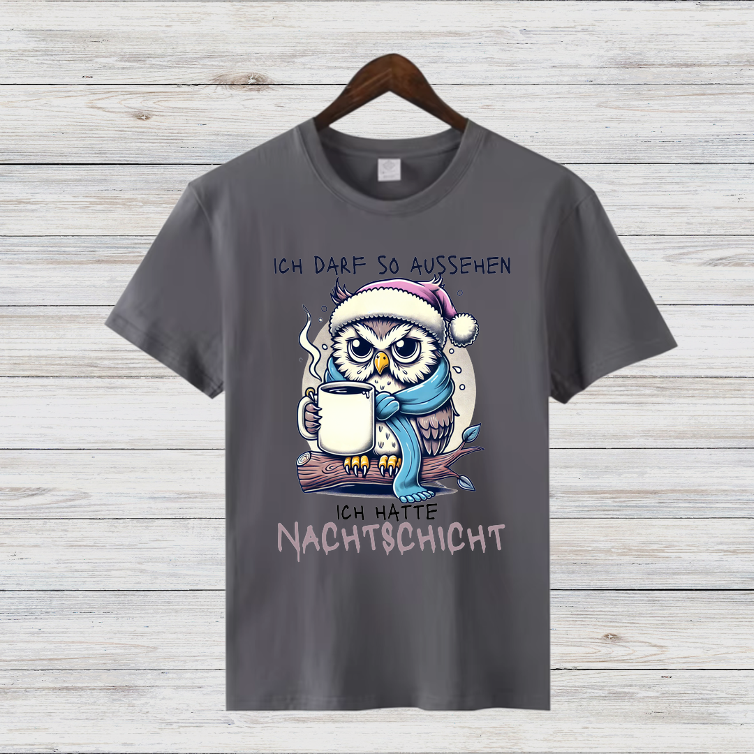 Eulen Nachtshirt | Lustiges T-Shirt für Nachtschicht-Liebhaber | Humorvolles Winterdesign | Statement Shirt für kalte Tage