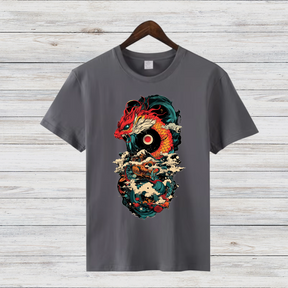 Mystischer Drachenkrieger | Asiatisches Kunst T-Shirt | Fantasievolles Drachenmotiv | Streetwear Shirt für Winter