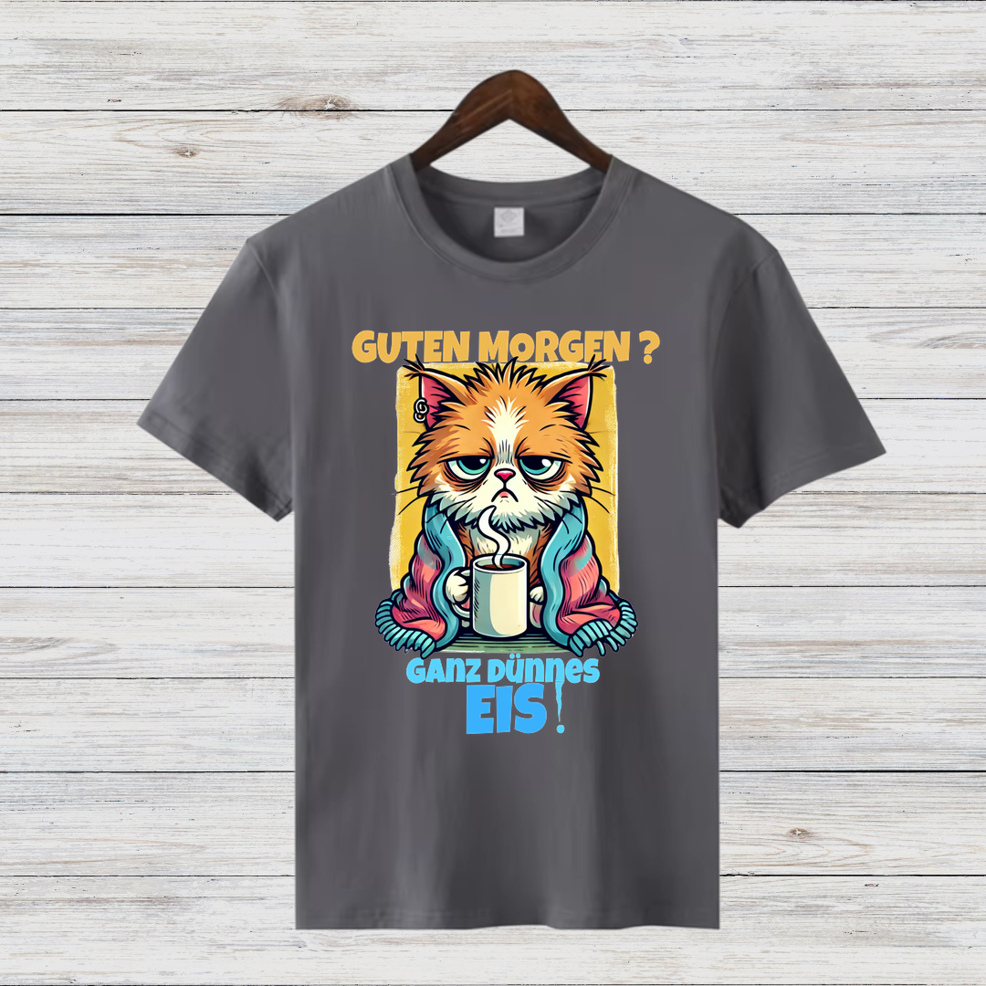 Mürrische Katze | Lustiges Kaffeeliebhaber-Shirt | Humorvolles Winterdesign | Statement Shirt für kalte Tage