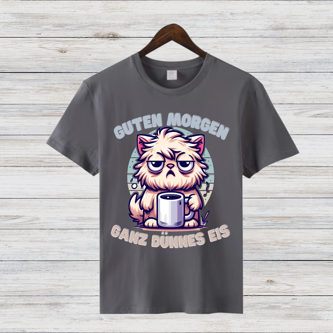 Guten Morgen Katze | Lustiges Wintershirt | Humorvolles Design für Morgenmuffel | Statement Shirt für kalte Tage