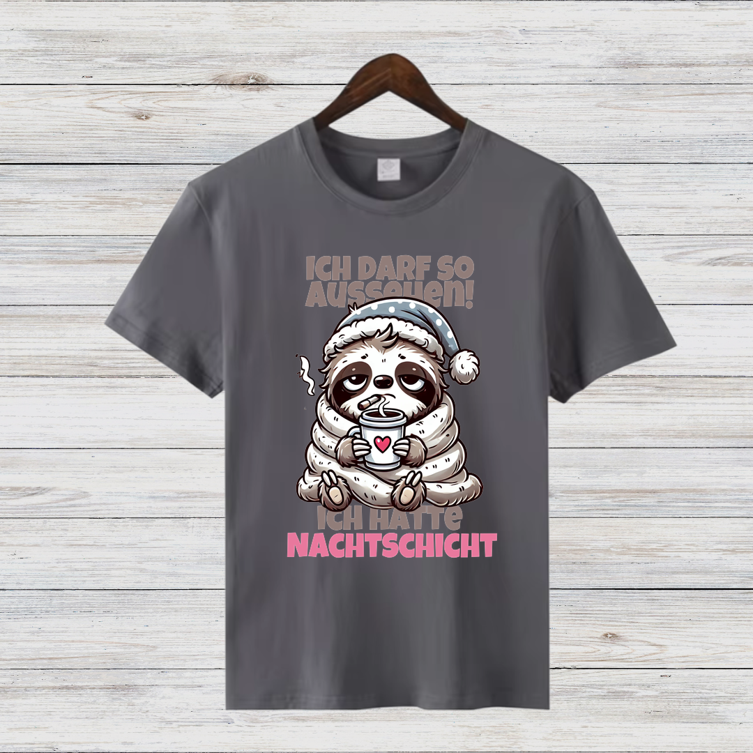 Faultier Nachtschicht Shirt | Lustiges Winterdesign | Humorvolles Statement Shirt | Bequemes Baumwollshirt für kalte Tage