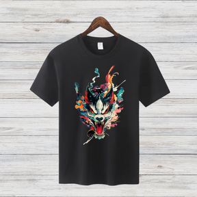 Mystischer Wolf | Kunstvolles T-Shirt | Japanisches Design | Stylisches Statement Shirt für Wintertage