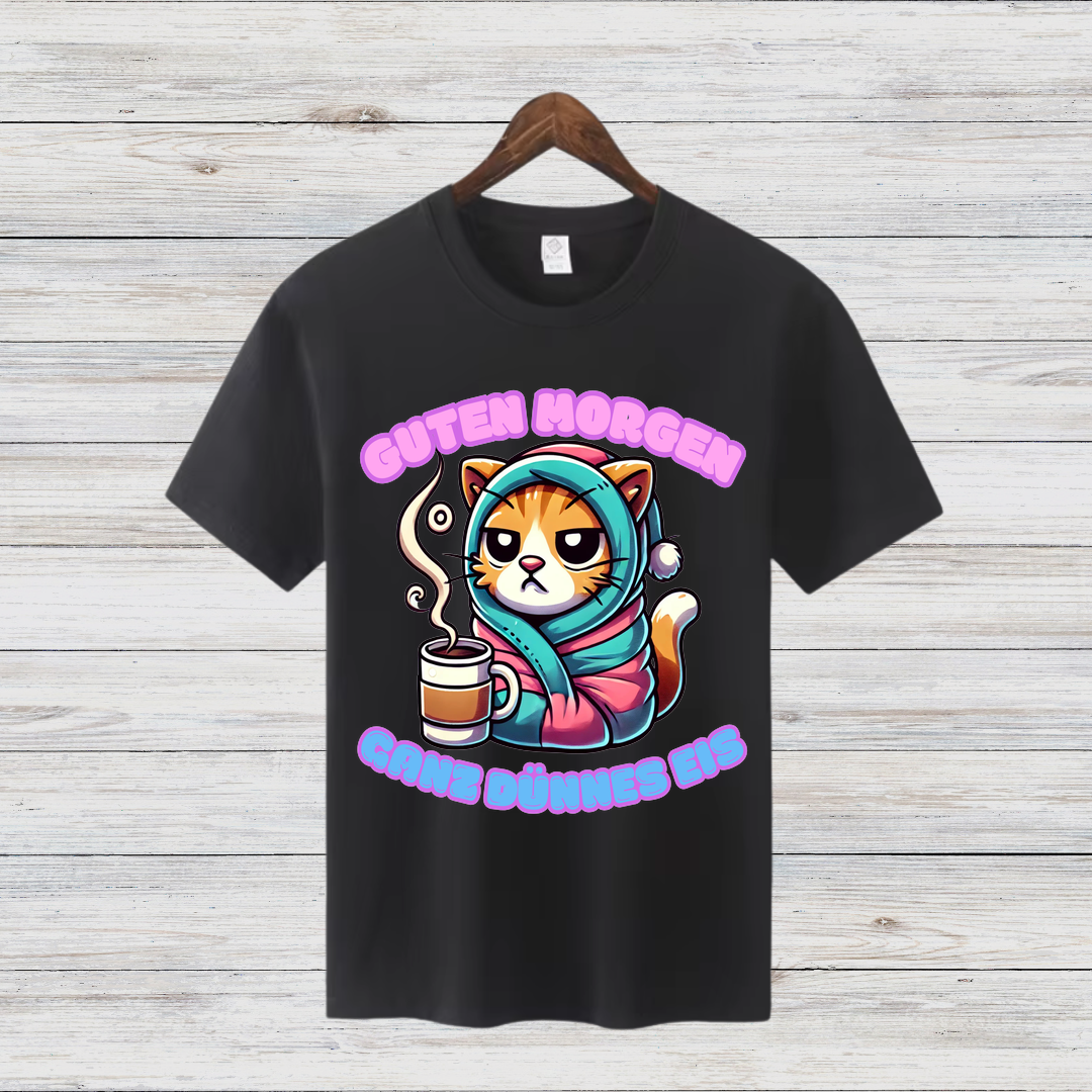 Guten Morgen Katze | Lustiges Wintershirt | Humorvolles Katzen-Design | Statement Shirt für kalte Tage