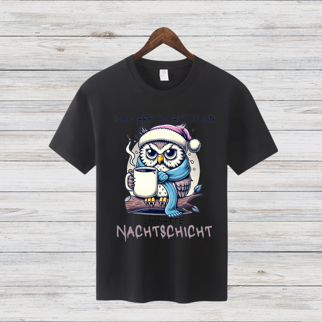 Eulen Nachtshirt | Lustiges T-Shirt für Nachtschicht-Liebhaber | Humorvolles Winterdesign | Statement Shirt für kalte Tage