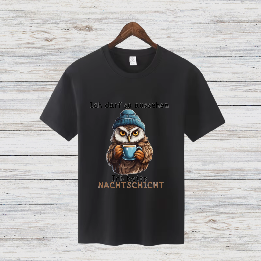 Nachtschicht Eule | Lustiges Damen T-Shirt | Humorvolles Design für kalte Wintertage | Statement Shirt für Frauen