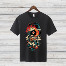 Mystischer Drachenkrieger | Asiatisches Kunst T-Shirt | Fantasievolles Drachenmotiv | Streetwear Shirt für Winter