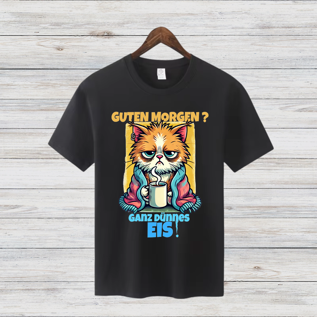 Mürrische Katze | Lustiges Kaffeeliebhaber-Shirt | Humorvolles Winterdesign | Statement Shirt für kalte Tage