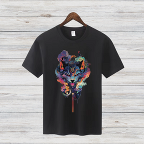 Mystischer Wolf | Kunstvolles T-Shirt | Spirituelles Wolfsmotiv | Stilvolles Statement Shirt für Tierliebhaber