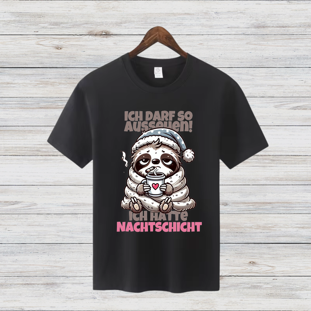 Faultier Nachtschicht Shirt | Lustiges Winterdesign | Humorvolles Statement Shirt | Bequemes Baumwollshirt für kalte Tage