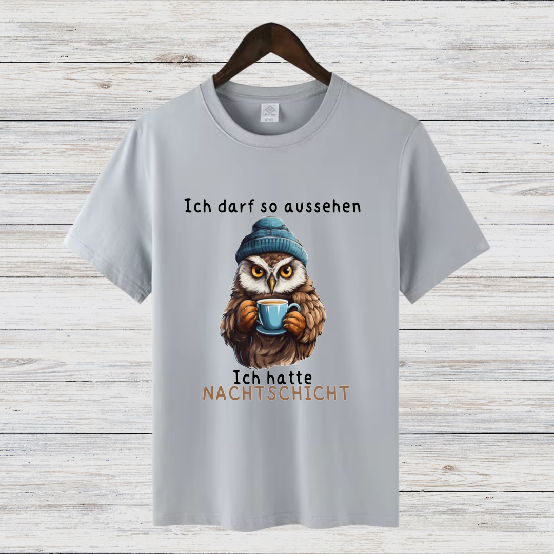 Nachtschicht Eule | Lustiges Damen T-Shirt | Humorvolles Design für kalte Wintertage | Statement Shirt für Frauen