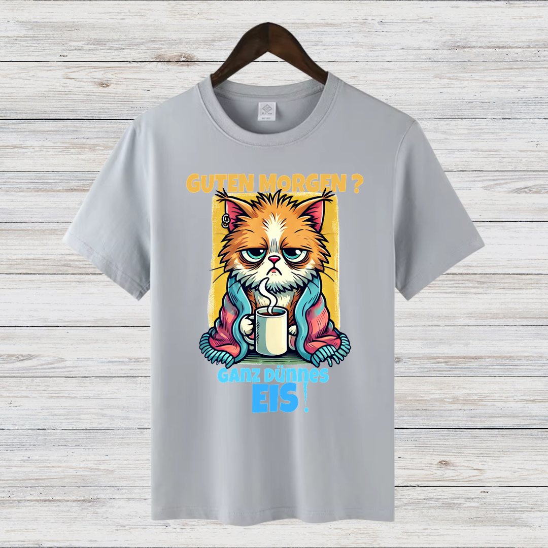 Mürrische Katze | Lustiges Kaffeeliebhaber-Shirt | Humorvolles Winterdesign | Statement Shirt für kalte Tage