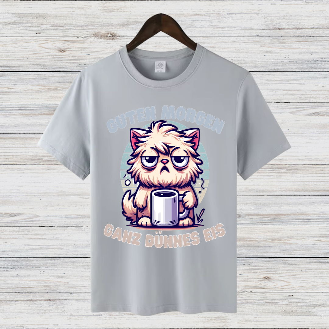 Guten Morgen Katze | Lustiges Wintershirt | Humorvolles Design für Morgenmuffel | Statement Shirt für kalte Tage