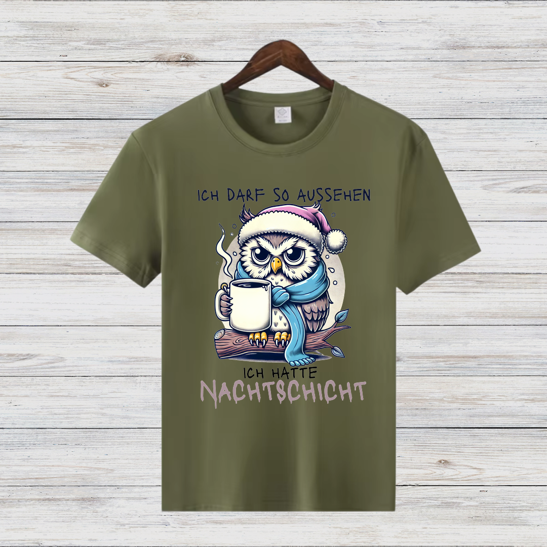 Eulen Nachtshirt | Lustiges T-Shirt für Nachtschicht-Liebhaber | Humorvolles Winterdesign | Statement Shirt für kalte Tage