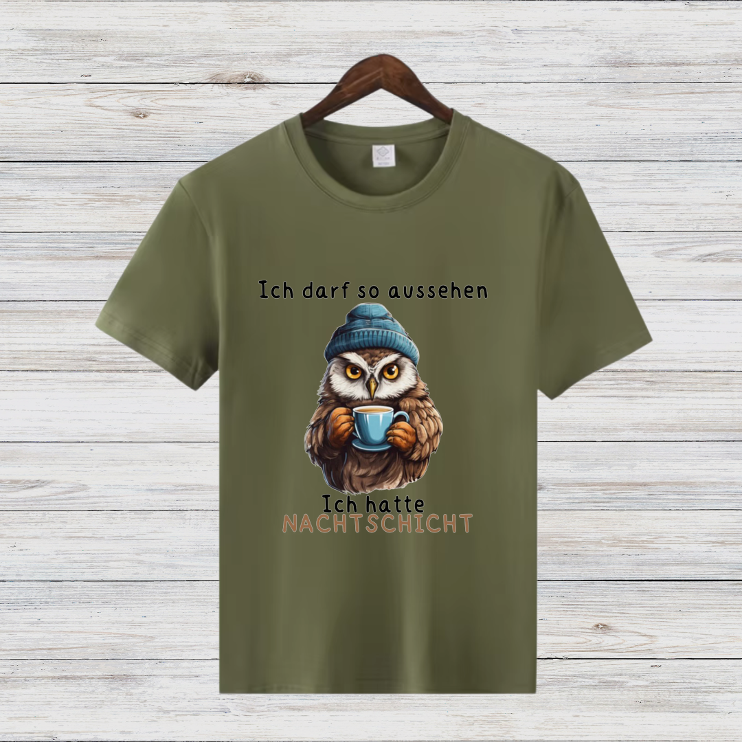 Nachtschicht Eule | Lustiges Damen T-Shirt | Humorvolles Design für kalte Wintertage | Statement Shirt für Frauen