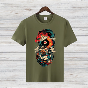 Mystischer Drachenkrieger | Asiatisches Kunst T-Shirt | Fantasievolles Drachenmotiv | Streetwear Shirt für Winter