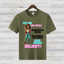 Ich bin wie Pizza | Lustiges Damen T-Shirt | Humorvolles Statement Shirt | Witziges Sprüche Shirt für Frauen