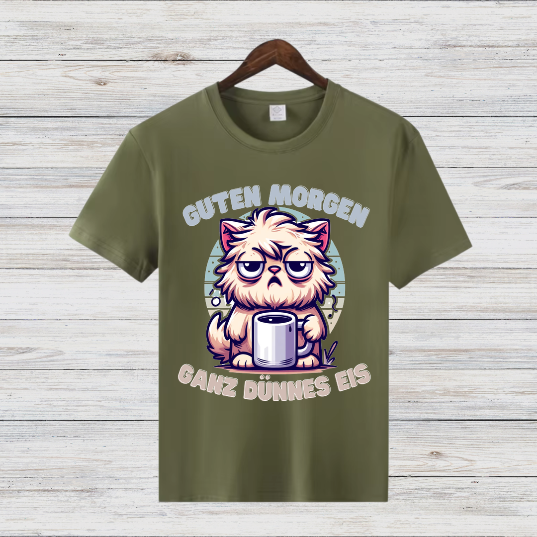 Guten Morgen Katze | Lustiges Wintershirt | Humorvolles Design für Morgenmuffel | Statement Shirt für kalte Tage